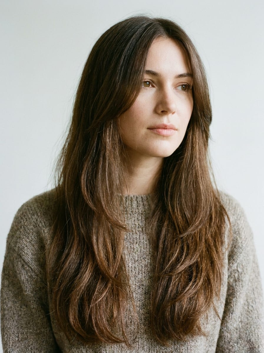 Lange Haare mit langen Stufen - Frisur für ovales Gesicht